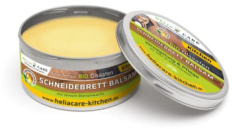 HeliaCARE Schneidebrett Balsam - BIO Holzwachs - Bienenwachs Holzpflege aus Deutschland - Holzbalsam für Schneidebretter - Farb- und geruchlose Holzpolitur (300ml)