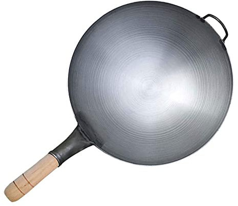 ZXFDMSWJ Wok de Hierro Fundido, Woks y Sartenes, Wok Chino con Wok de Fondo Redondo, Sartén para saltear, Wok Profesional Grande, Wok multipropósito,38cm/15 Pulgadas