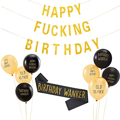 Rude & Funny Birthday Party Dekoration Bundle - Inklusive 8 Luftballons, Banner & Schärpe