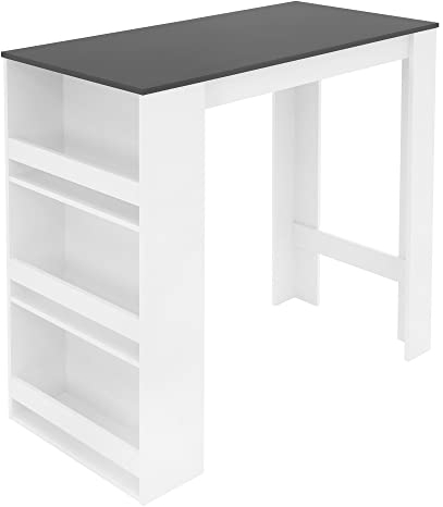 ML-Design Bartisch mit 3-stufigem Regal, Weiß/Anthrazit, 117x106x57 cm, viel Stauraum, Stehtisch mit 3 Ablagefläche, Bartresen Bistrotisch Tresentisch Bartheke Küchentheke Küchentisch Frühstückstisch