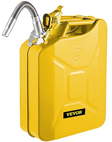 VEVOR Jerry Fuel Can, 5.3 Gallon / 20 L Portable Jerry Gas Can with Flexible Spout System, Rustproof & Heat-resistant Steel Fuel Tank for Cars Trucks Equipment, Yellow