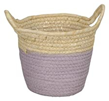 finehomegarden Korb aus Maisblatt mit Henkel Aufbewahrung Ø17 H15cm Blumentopf Natur/Flieder Übertopf Topf Pflanzgefäß