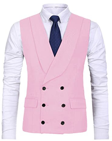 Vogrtcc Gilet da uomo doppio petto due tasche retrò gilet completo, rosa, XL