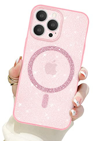 Newseego Custodia per iPhone 13 Pro Glitter Trasparente Ragazze Donne[Compatibile con MagSafe], Cover Magnetica Telefono Scintillante Antiurto Protezione Fotocamera Cover iPhone 13 Pro-Rosa