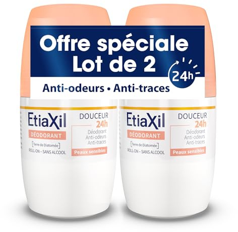 Etiaxil Déodorant Roll-on Douceur Sans Aluminium 48h Peaux Sensibles 2x50ml
