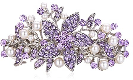 EVER FAITH Haarspange Österreichisches Kristall Braut Hibiskus Blume Blatt Creme simulierte Perle Barrette Haarschmuck