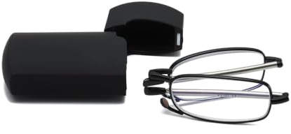 Hubeye Faltbare Lesebrille aus Edelstahl Mini Anti-Blau Sehhilfe für Herren und Damen Lesehilfe mit Hartschalen-Etui 2.00