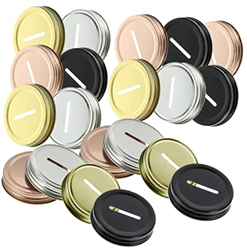 SHOWERORO 20pcs Mason Piggy Bank Deckel Glasflasche mit Deckel Metall Sparschwein Metall Münzen Coin Bank Deckel Einsatz Zubehör Wide Mouth Mason Jars Deckel Praktische Einmachdeckel Glasabdeckungen