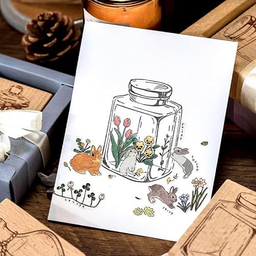 Große Holzstempel zum Basteln Flaschenmotiv Vintage Weihnachtliches Stempelset Gummi Holz Dekorative Stempeln für Hochzeit, Gruß, Sammelalben,Einladungs, Tischkarten (2 stück setzen C)