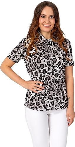 Estefania for woman, Jersey Bluse mit Knopfleiste und Kragen im Leo-Print Größe M