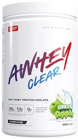 AWHEY Clear – 100% Whey Protein Isolate – Erfrischender Proteindrink mit 85g Protein pro 100g – Fettfrei, Glutenfrei, Laktosfrei – 15 Portionen – 450g (Green Apple, 450 g)