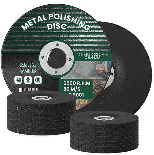 25x Disques à ébarber Métal Acier Fer 125 mm 22,2 x 6,4 mm Meules Meulage Meuleuse à Tronçonner D'angle Abrasif Ponçage Carbure de Silicium