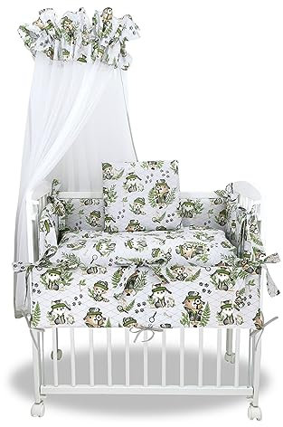 Baby Delux Beistellbett Set Babybett Komplett Set Stubenwagen weiß 90x40 mobil mit Rädern inkl. Bettwäsche Matratze (Detektiv)