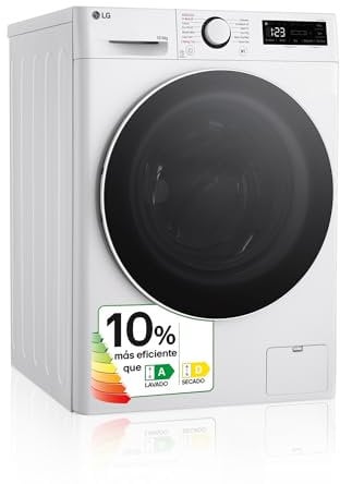 LG F4DR6010A0W - Lavadora Secadora Inteligente, 10/6kg, AI Direct Drive, 1400rpm, Carga Frontal, TurboWash 360º, Un 10% más eficiente que A(lavado) /D(secado), Vapor Steam, Serie 600, Blanco