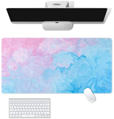 Leder Schreibtischunterlage, 80x40cm Multifunktionales Office Mousepad, Rutschfeste Wasserdichte Ledertischmatte, Wasserdicht Mausmat für Büro und Zuhause(Rote und Blaue Kombination)
