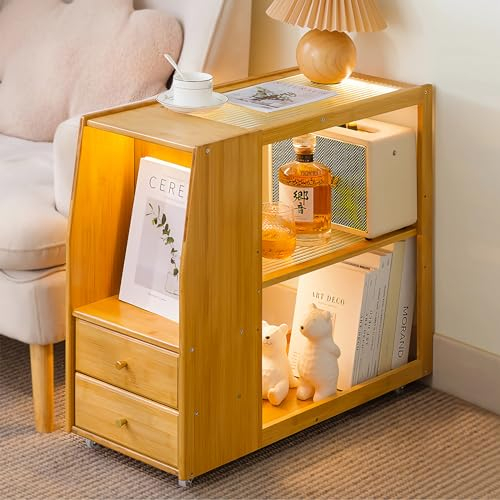 GHBXJX Holz Beistelltisch mit Rollen, Couchtisch mit Schublade und Stauraum, Kleiner Nachttisch Stubentisch, Sofatisch Massivholz Couch Tisch für Wohnzimmer, Schlafzimmer, Balkon, 70x30x60 cm,A