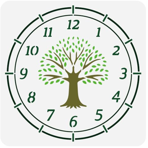 FINGERINSPIRE Baum Des Lebens Zifferblatt Malschablone 30x30 cm Kunststoff PET Runde Zifferblatt Schablone Zum Malen Ausgehöhlter Baum Des Lebens Zeichnungsvorlage Uhr Thema Schablone Für Handwerk