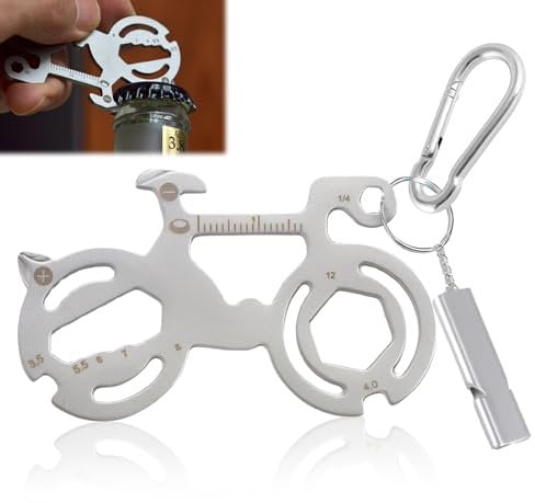 DGUSO Multitool Fahrrad Werkzeug mit Aluminiumpfeifen 1 Stück SchlüsselanhäNger Fahrrad 12-in-1-Fahrrad-Multitool Key Tool Bicycle Fahrrad SchlüSselanhänger für Mountainbikes, Wandern, Camping