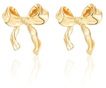Bow Earrings Gold Ohrstecker für Damen, Vergoldet Schleifen Ohrringe Schleifen Schmuck Geschenke für Frauen