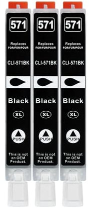 3 XL Druckerpatronen kompatibel zu CLI-571 BK Schwarz für Canon PIXMA MG5750 MG5751 MG5752 MG5753 MG6850 MG6853 MG7750 MG7753 TS5050 TS5053 TS5055 TS6050 TS6052 TS8050 TS8053 TS9050 TS9055