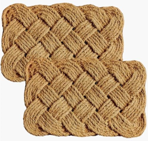 VL Door Mat 45x75cm – Handwoven Rope Coir Door Mats with Knotted Design – Durable Non-Slip Door Mats Outdoor for Cleaning Muddy Shoes in Porch, Patio or Entry | Perfect for UK Weather (Pack of 2)