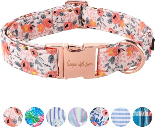 Unique style paws Pink Rose Dog Collar Puppy Collars Harnesses & Leads For Dogs Uk Bow Tie Soft Adjustable Cute Flower Comfortable Collars Pet Gift For Small Medium Large Dogs XS
