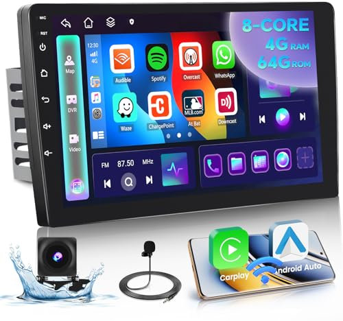 Inefala 8-Core 4GB+64GB 10 Pulgadas Pantalla Android 13 Radio Coche 2 DIN con Wireless Carplay Android Auto Reproductor Multimedia Radio con GPS DSP WiFi Am/FM/RDS Radio USB Cámara Trasera