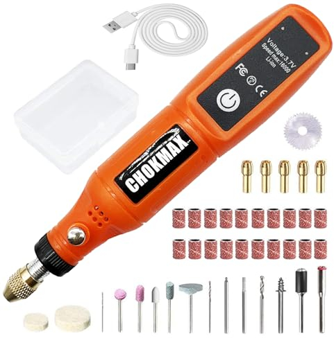 CHOKMAX Mini utensile multifunzione, batteria 3,7 V, levigatrice multiuso con 42 accessori, rotante, 16000 rpm, velocità fai da te, smerigliatrice per lucidatura, pulizia e incisione arancione