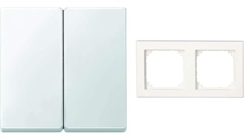Schneider Electric Merten 433519 Wippe für Serienschalter,polarweiß, System M & Merten 478129 M-Smart Rahmen für Steckdosen und Schalter 2-fach, polarweiß glänzend
