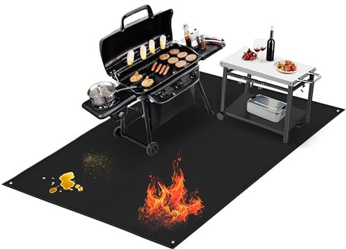 Amerbro Extra große Grillmatte für den Außenbereich, 228,6 x 121,9 cm, kompatibel mit Blackstone Grills, Holzkohlegrills und Gasgrills, feuerfesten Grillpads und Bodenmatten, schwarz