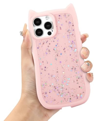 ZCDAYE for iPhone 13 Pro Max Case, Cute Cat Ear Case iPhone 13 Pro Max Phone Case, Glitter Bling Soft TPU Bumper Protective Phone Cover for iPhone 13 Pro Max (6.7 inch),Pink