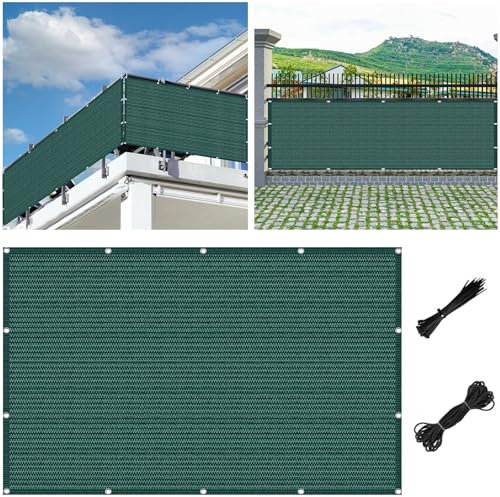 Balcon Cuadrado Malla de Ocultación 145 x 825 cm con Instalación Simple Varias Tamaños, Resistente Al Desgarro con Cuerdas Toldos Laterales para Balcon, para Jardín, Verde Oscuro