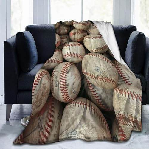 Mexpekil Vintage-Baseballdecke, weich, gemütlich, flauschige Flanell-Fleecedecke für Sofa, Bett, Camping, Reisen, 125 x 100 cm