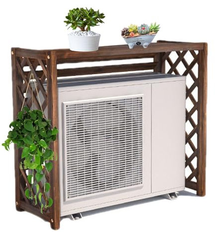 Klimaanlage Abdeckung Sichtschutzzaun Klimaanlagen Rack aus Holz Außeneinheiten Schutzgehäuse Jalousien Design Balkon Pflanzen Präsentationsregal(96x40x89cm)