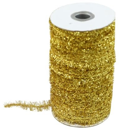 SMTCM 25 Yard Weihnachten Lametta Band Gelb Metallisch Dünne Lametta Girlande Mini Glitzer Geschenkband Künstlicher Kranz Chenilledraht Biegeplüsch Weihnachtsdeko Lametta für Hochzeit Party(3 Strang)