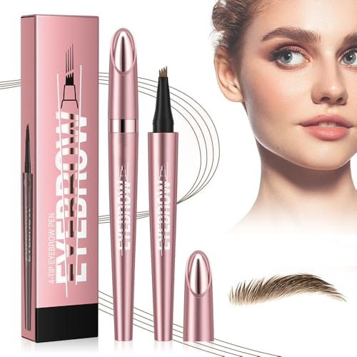 3D Magischer Augenbrauenstift Wasserfest, Microblading Augenbrauenstift Dunkelbraun Eyebrow Pencil mit 4 Gabelspitze Applikator, Erzeugt Mühelos Natürlich Aussehende Brauen (1# Hellbraun)