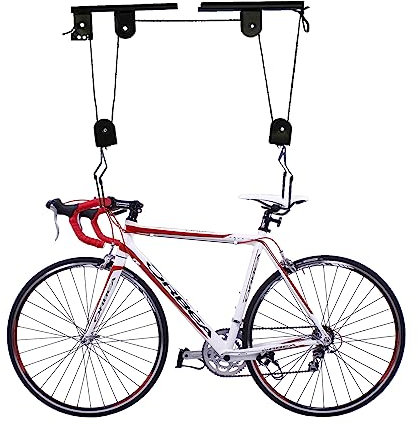 Elevador de techo para bicicleta desmontable con gancho, cordón, polea, soporte de techo para bicicletas y bicicletas eléctricas, capacidad de carga de hasta 60 kg, color negro