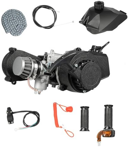 2 Takt Motor, 3PS Pocket Bike Motor 49ccm Motor 1.9kw/7000rpm Pocket Quad Motor 49.85CC Mini Benzinmotor 2.7N.M Benzin Motor H117B Vergaser Pocket-Bike Motorern 1.2L Kraftstofftank