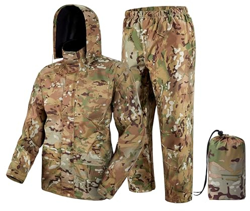 Fousam Regenanzug, Regenbekleidung für Herren, wasserdicht, Camo-Regenjacke, Leichter Regenmantel