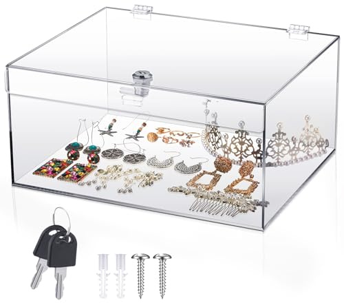 Wonderjune Transparente Acryl-Vitrine mit Schlüsseln, großes Medikamentenschloss, Snack-, Kühlschrankschloss, Acrylfiguren-Vitrine, Aufbewahrungsbox für Sammlerstücke, Figuren, Schmuck, Spielzeug (31