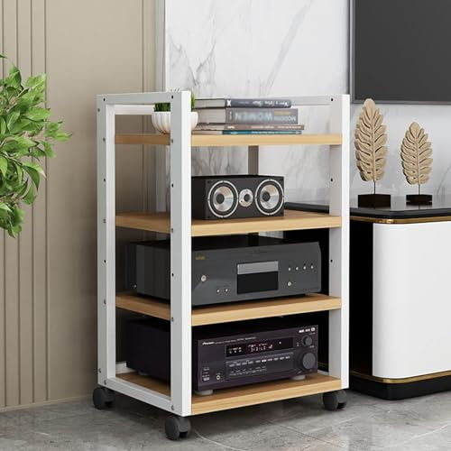 Multifunktionaler AV-Medienständer, Eckkomponentenschrank aus Holz, Stereo-Sound-Tower mit verstellbarem Regal, multifunktionaler Medien-Stereoständer, CD-Player, geeignet für Zuhause/Büro/Kino