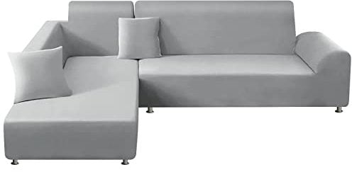 ShowyLive Sofa Überzug Couch Überzug 2er Set für Ecksofa L-Form Sofabezug 2 Sitzer+3 Sitzer, mit 2 Stück Kissenbezug, Hellgrau