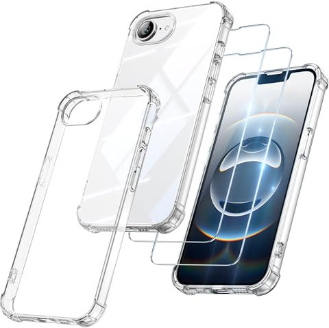 FLLAO Handyhülle Kompatibel für iPhone 16e Hülle mit 2 Stück Schutzfolie, Weiches TPU Silikon Stoßfest Schutzhülle Case für iPhone 16e Hülle Transparent