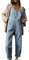 KimFuLai Women Denim Overalls Adjustable Strap Suspender Wide Leg Jean Bib Pants Jumpsuit Looose Fit Long Pants Jean Romper Dungarees (A-Light Blue, 2XL)