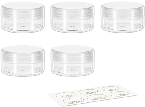 ZEJIA 3 Gram Sample Pots, 5 Pcs Plastic Travel Pots for Toiletries, Mini Travel Containers with lids, Empty Cosmetic Containers for Face Creams, Samples, Make-Up