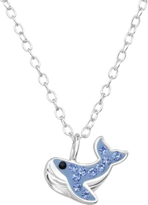 Monkimau Wal Kinder Premium Halskette 925 Silber | Hypoallergen Kinderohrringe | Mädchen Schmuck Geschenk Geschenkidee