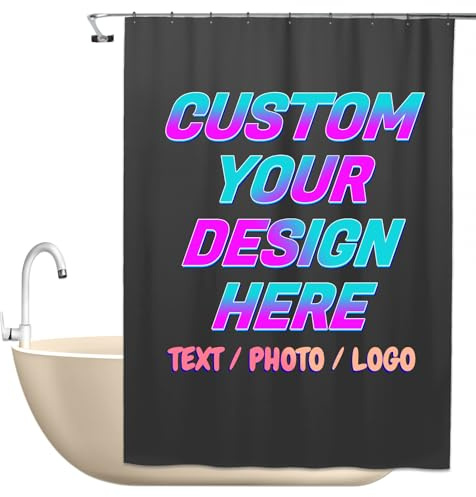 Rideau de Douche Personnalisé avec Texte Photo, Rideau de Douche Imperméable Personnalisé avec 12 Crochets pour Salle de Bain, Toilettes, Hôtel, Décoration Intérieure, Tissu Robuste, Impression HD