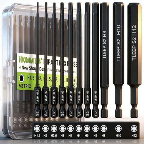 Sechskant Bit Satz, 11 Stück Hex Bits für Akkuschrauber, Sechskant Bit Set Hex Sechskant Schraubendreher Bits 100mm, 1/4 S2 Sechskantschaft 1,5/2/2,5/3/4/4/5/6/8/10/12mm