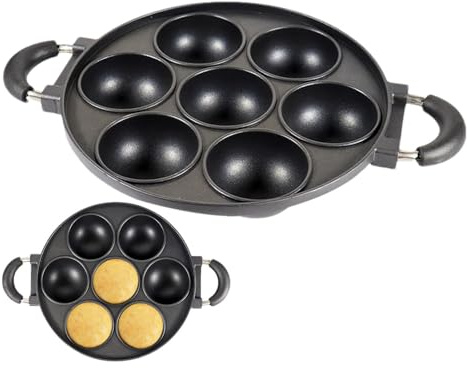 yanzisura Poêle À Pancakes En Fonte, Poêle Grille Pan À Frire À 7 Trous, Poêles À Œufs Antiadhésive Avec Poignée, Poêles Takoyaki En Fonte Pour Boules De Crêpes, Desserts, Muffins