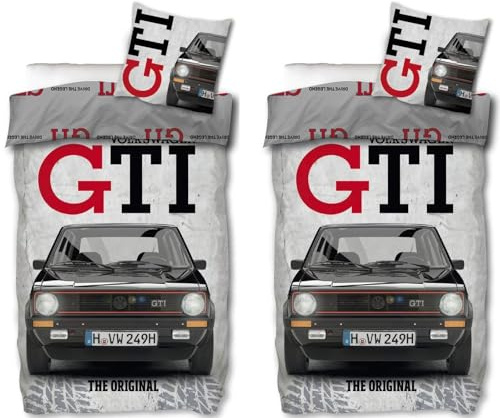 rainbowFUN.de VW Golf 1 GTI Legende Volkswagen Partner-Bettwäsche-Set für Zwei Personen Doppelbett 135x200 80x80 Baumwolle